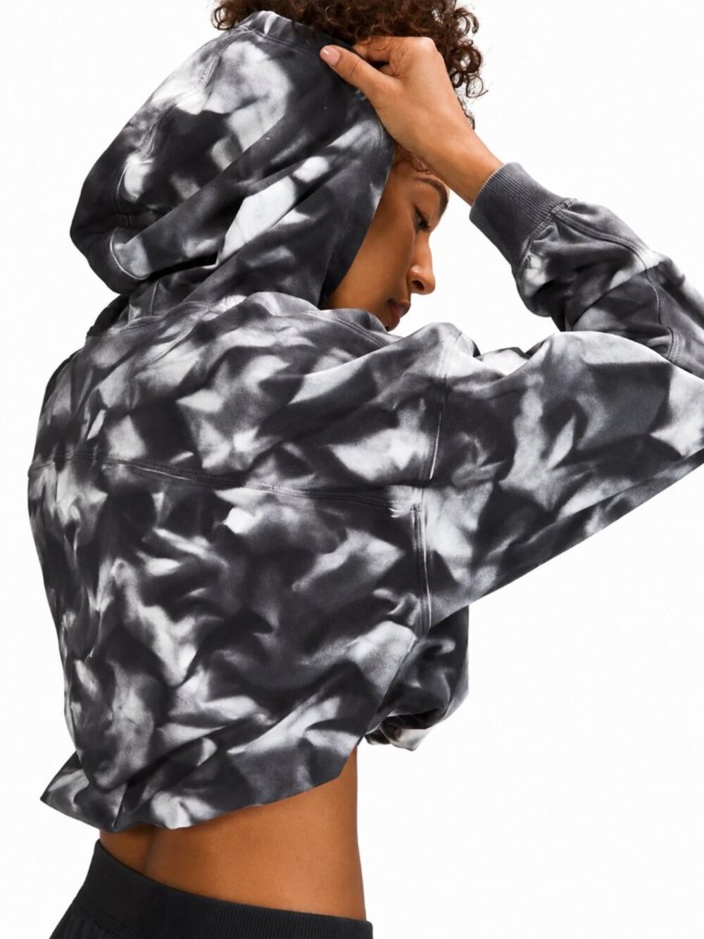LULULEMON LA All Yours Bubble Hem Hoodie Sz 10 Deep Coal Wash Wave Cropped RARE